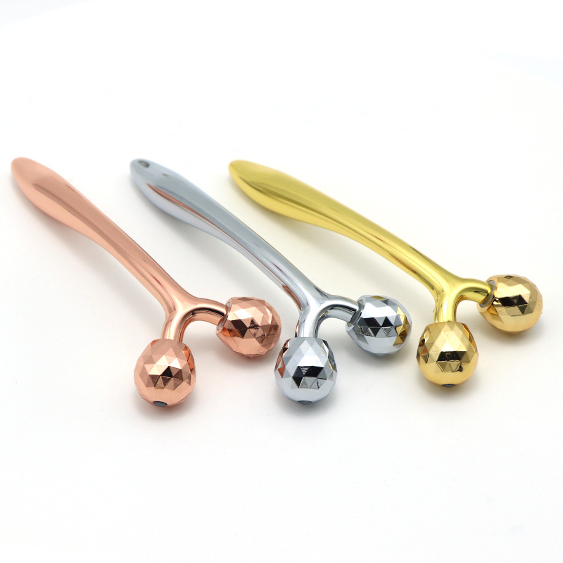 Y Bentuk 3D Urut Kecantikan Bar Handheld Handheld Mengangkat Anti-Penuaan Kulit Penjagaan 24K Gold Metal Face Roller