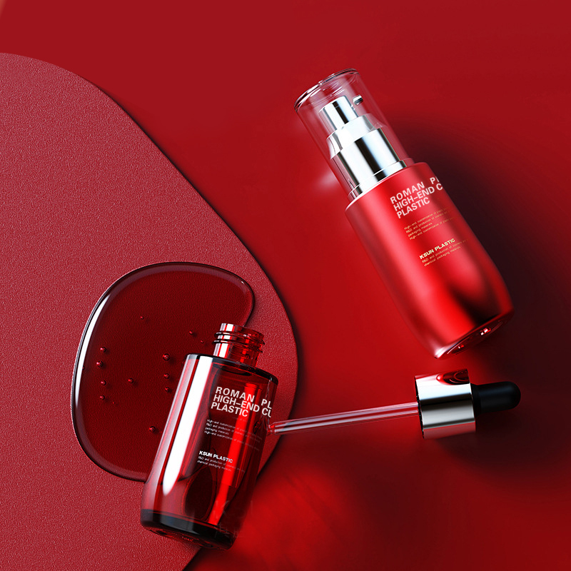 Botol Minyak Kosmetik yang Boleh Dihidupkan 50ml Wain Merah Petg Penjagaan Serum Botol Serum dengan Dropper Untuk Set Botol Krim