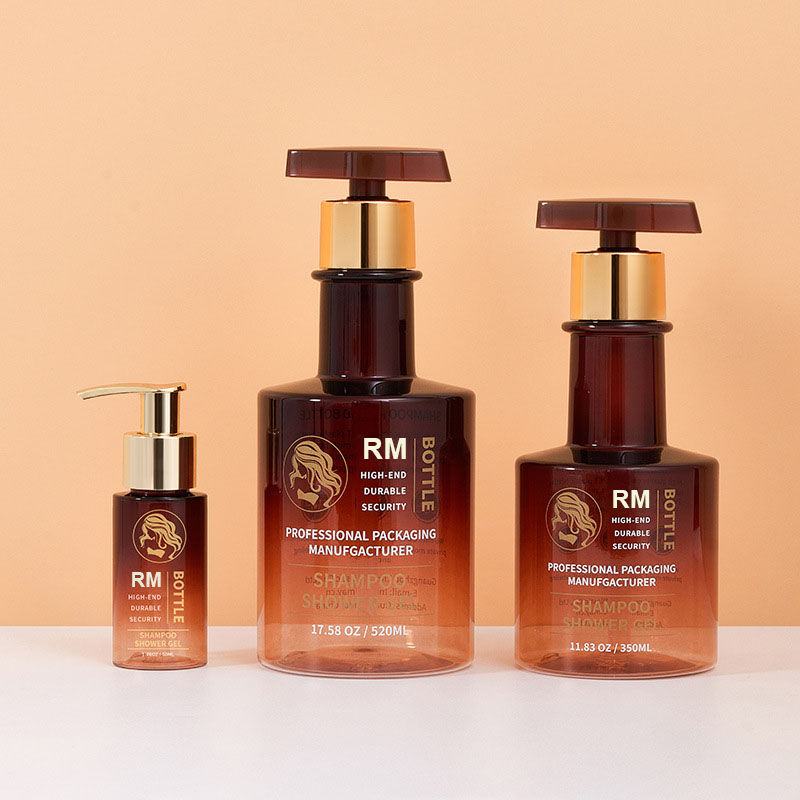 Sampel percuma amber hitam emas leher panjang botol syampu kosong kosong basuh botol plastik losyen badan bot botol 300ml 500ml