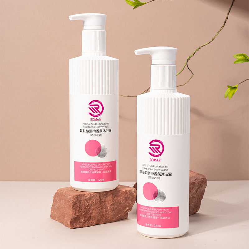 Botol plastik HDPE berjalur putih panas dengan muncung bergelombang 500ml 700ml losyen gel mandi syampu dengan pam cap vietnam